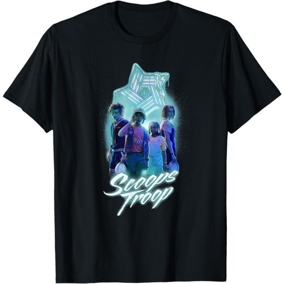 Stranger Things Scoops Troop Neon T-Shirt - Picture 1 of 4